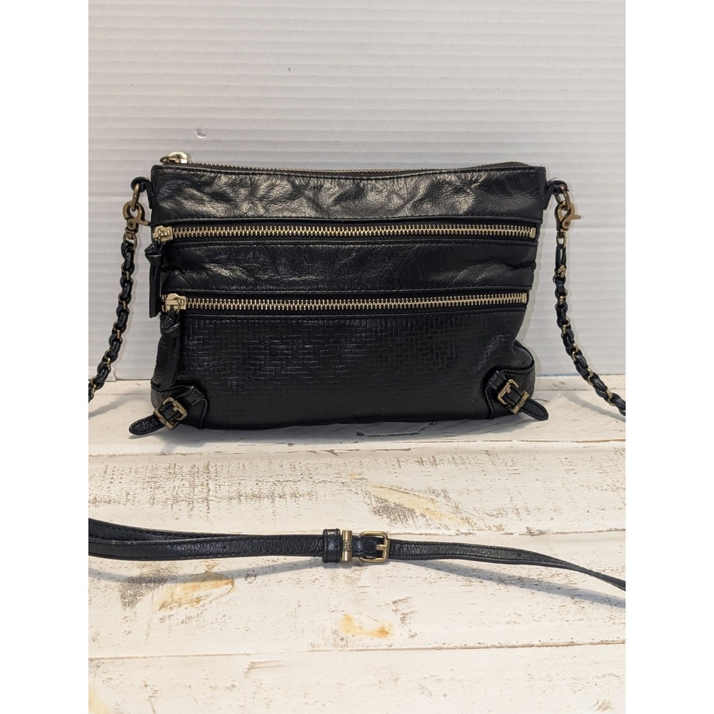 Elliot Lucca Black Leather Y2K Messina Crossbody Chain Bag Gold Hardware Retro